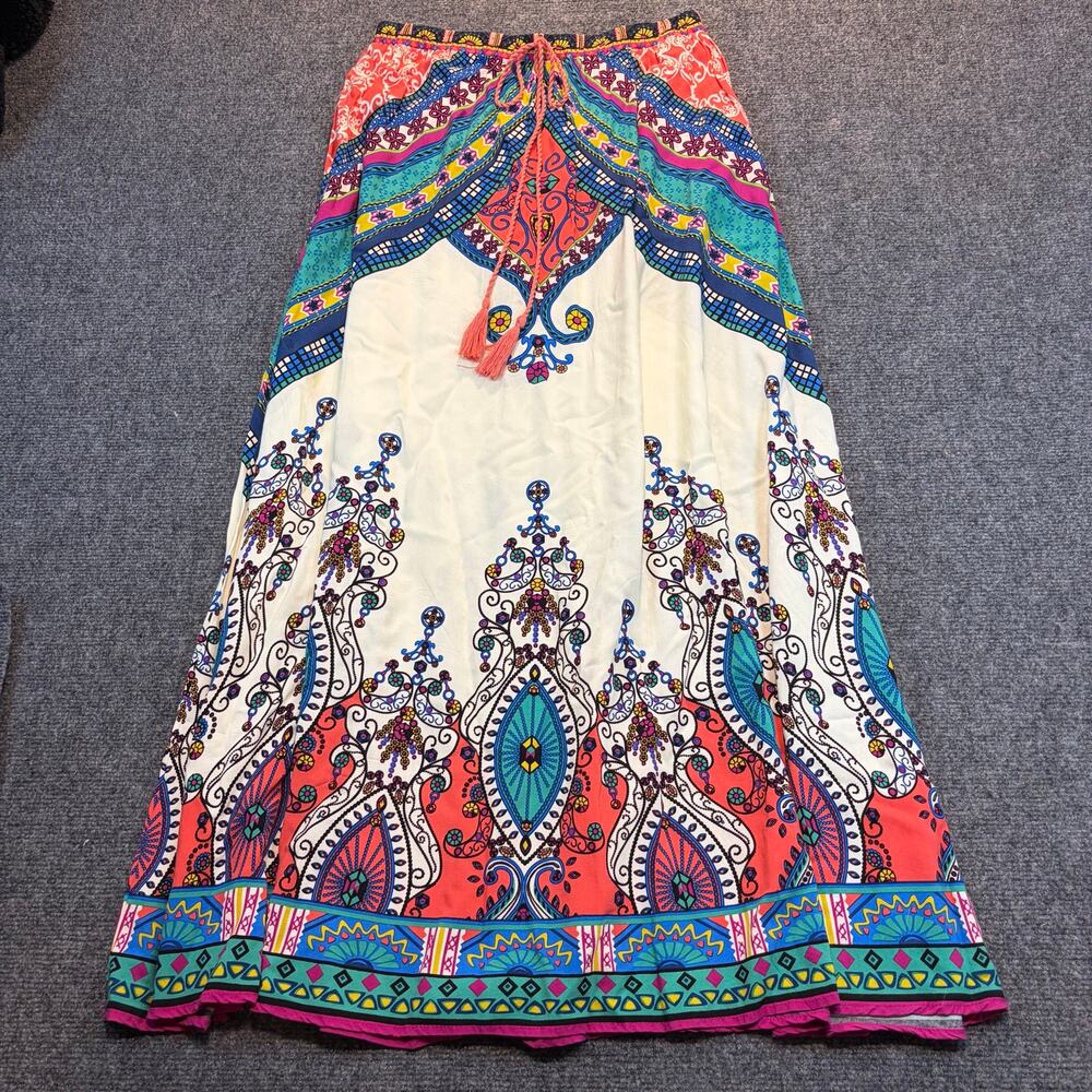 Flying Tomato Cream Maxi Skirt with Coral, Teal & Purple Paisley Print